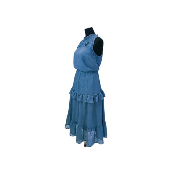 Monteau Los Angeles Blue Swiss Dot Ruffle Midi Dress - L - Picture 5 of 10